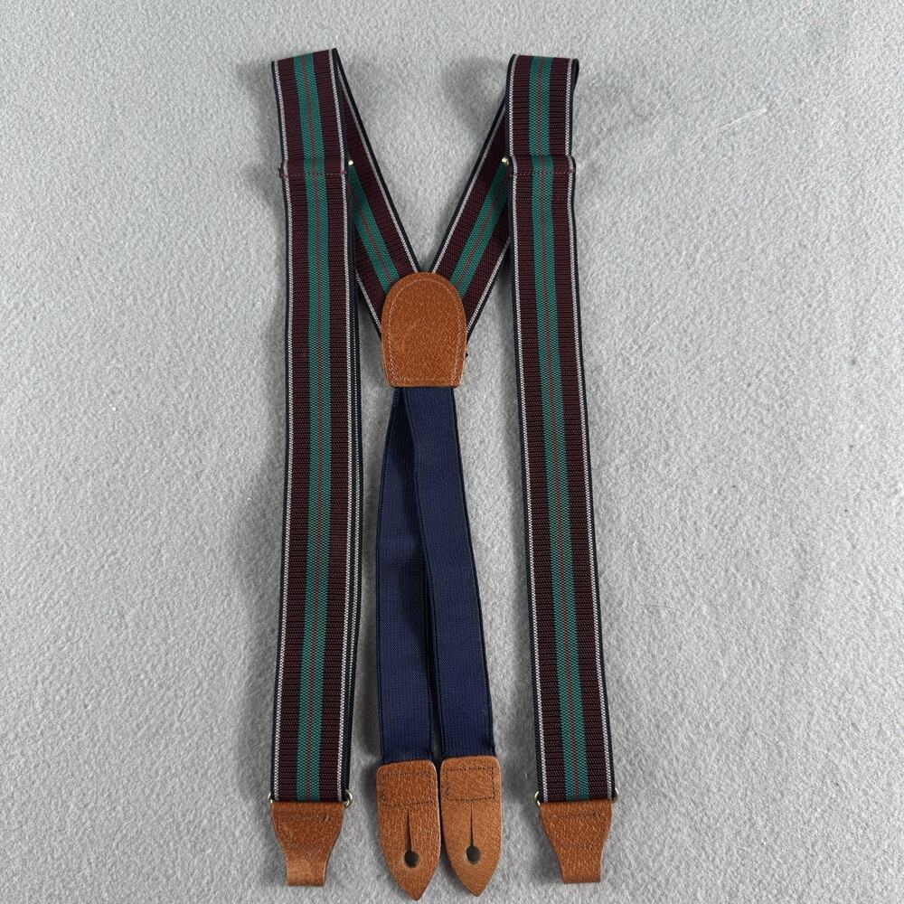 Vintage Cole Haan Suspenders Y Back Striped Leather Button Braces Preppy 90s EUC - Picture 7 of 10